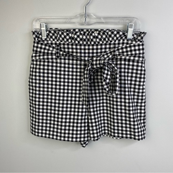 Zara black white gingham speck paper bag tie front shorts size M - Picture 2 of 10